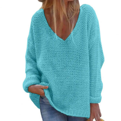 Trendy Solid Color Skin-friendly Autumn V-Neck Knitted Sweater