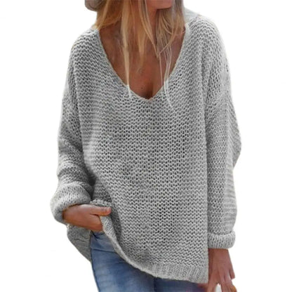 Trendy Solid Color Skin-friendly Autumn V-Neck Knitted Sweater