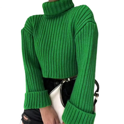 Long Sleeve Women Top Cozy Knitted Women's Fall Winter High Collar Neck Protection Stylish Sweater