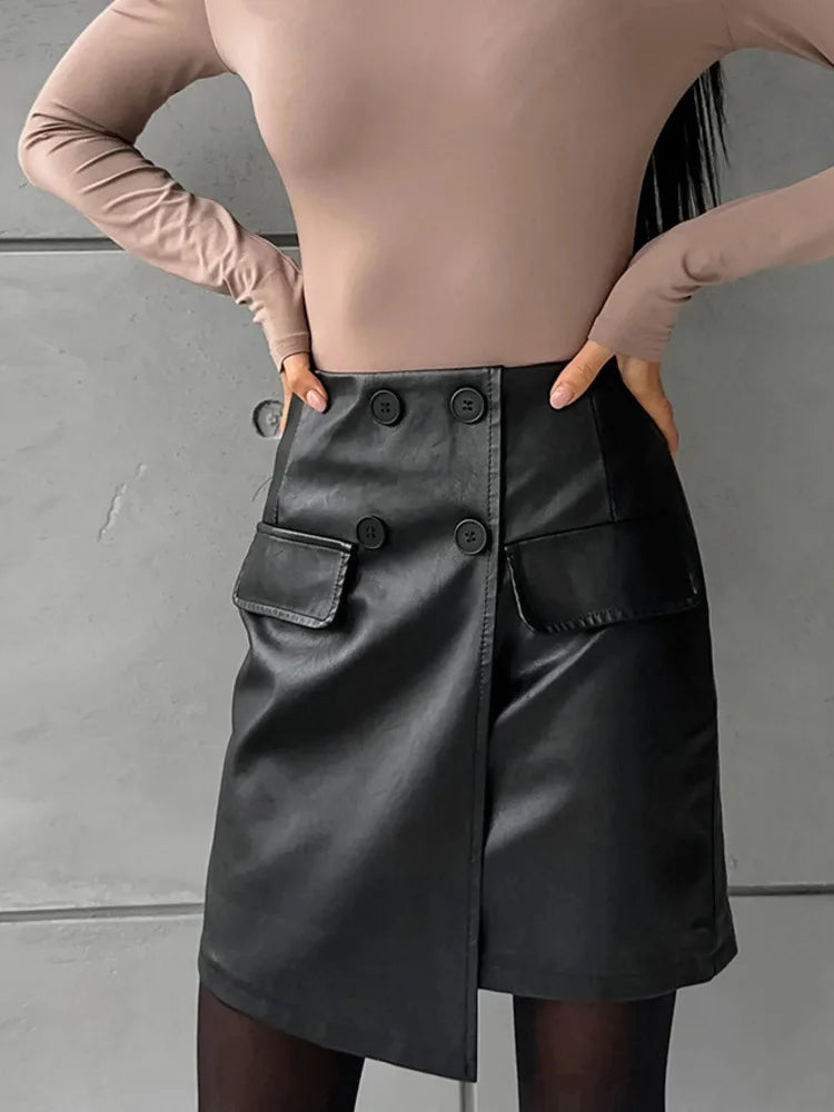 Elegant European Style Thickening High Waist Irregular Black Skirt