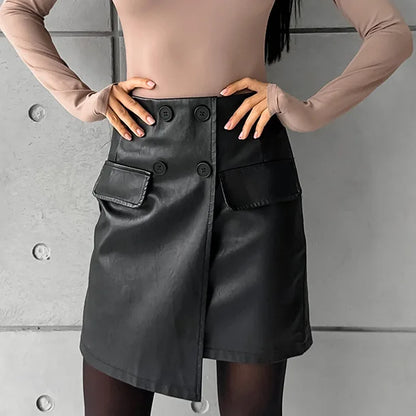 Elegant European Style Thickening High Waist Irregular Black Skirt