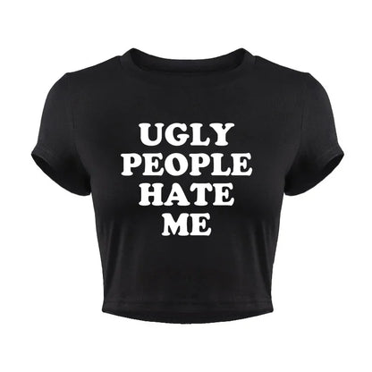 People Hate Harajuku Sassy Women's Grunge Goth Funny Crop Top