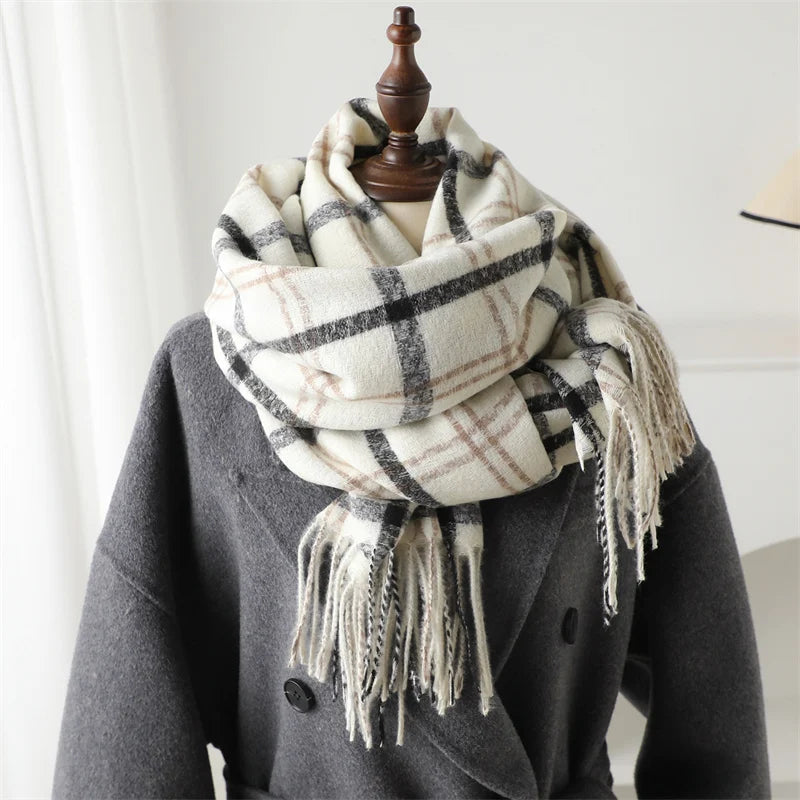 Vintage Style Cashmere Plaid Scarf - Unisex Winter Shawl Wrap