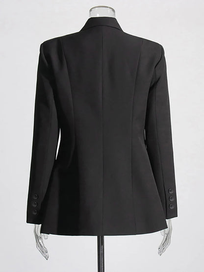 Elegant Solid Notched Collar Long Sleeve Patchwork Pockets Crosscriss Tunic Fashion Style Blazer