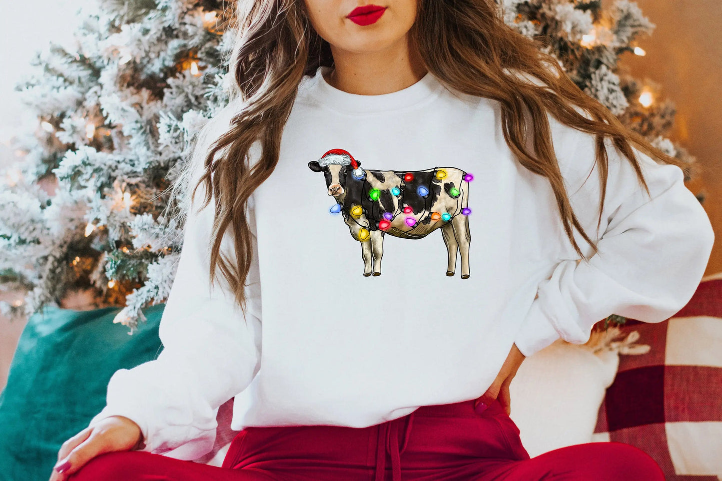 Christmas Cow Lights Hoodie - Farm Sports Model