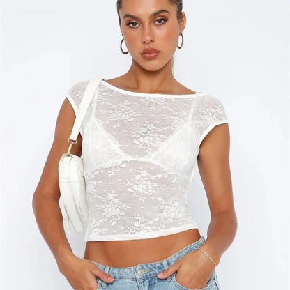 AMY - Sexy See Through Mesh Backless Bodycon Summer Party Crop Top