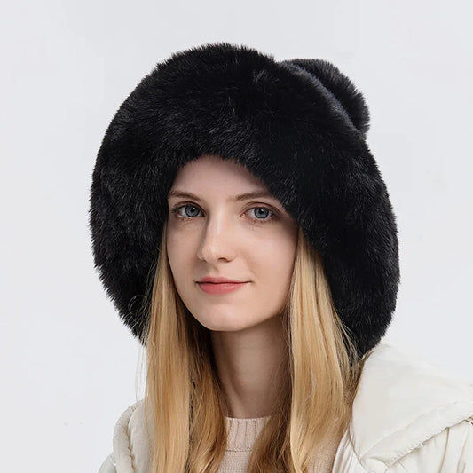 Fluffy Velvet Earflap Ski Hat with Outdoor Lining for Women