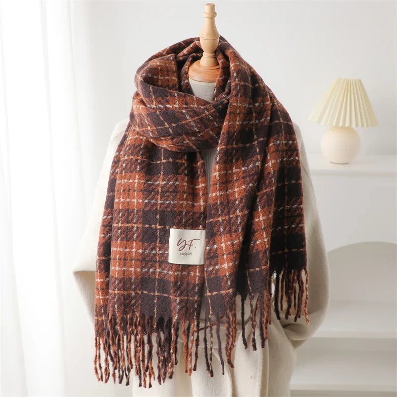 Korean Style Plaid Cashmere Pashmina Wrap Scarf - Winter Warm and Thick