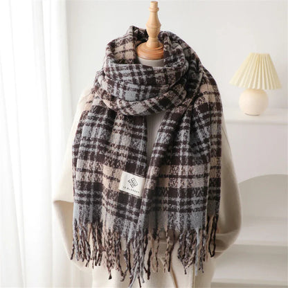 Korean Style Plaid Cashmere Pashmina Wrap Scarf - Winter Warm and Thick