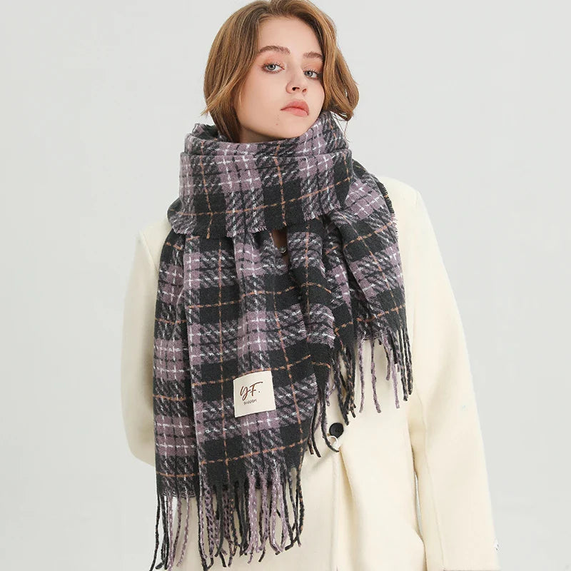 Korean Style Plaid Cashmere Pashmina Wrap Scarf - Winter Warm and Thick