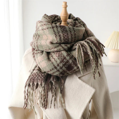 Korean Style Plaid Cashmere Pashmina Wrap Scarf - Winter Warm and Thick