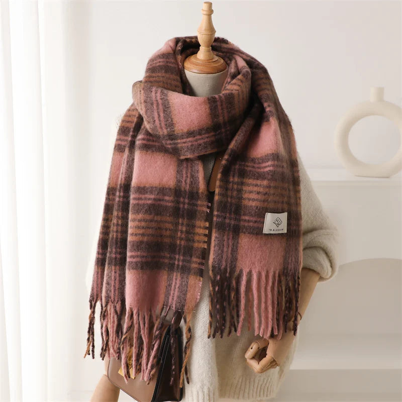 Color Blocked Grid Cashmere Pashmina Wrap Scarf