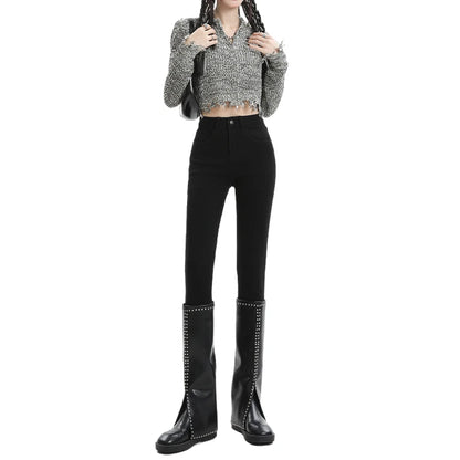 Amy Fashion - Winter Women Thick Velvet High Waist Skinny Casual Lady Denim Pencil Pants Plus Size Fleece Warm Slim Fit Stretch Trousers Jean