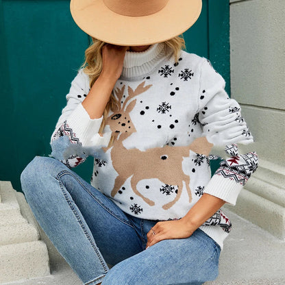 Christmas Deer Knitted Long Sleeve Casual Ugly Blouse Sweater