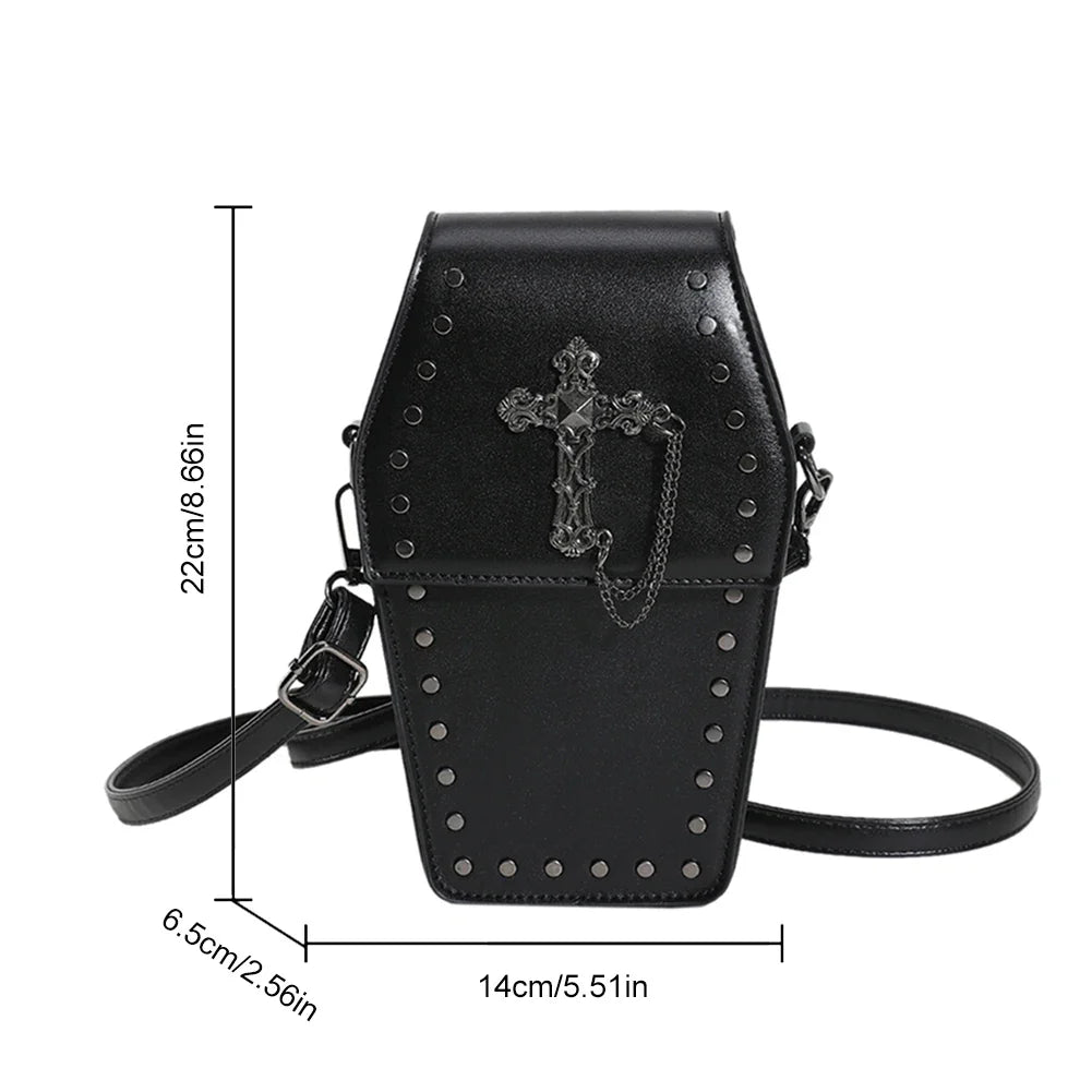 Strap Coffin Adjustable Women Bag Gothic Leather Halloween Zipper PU