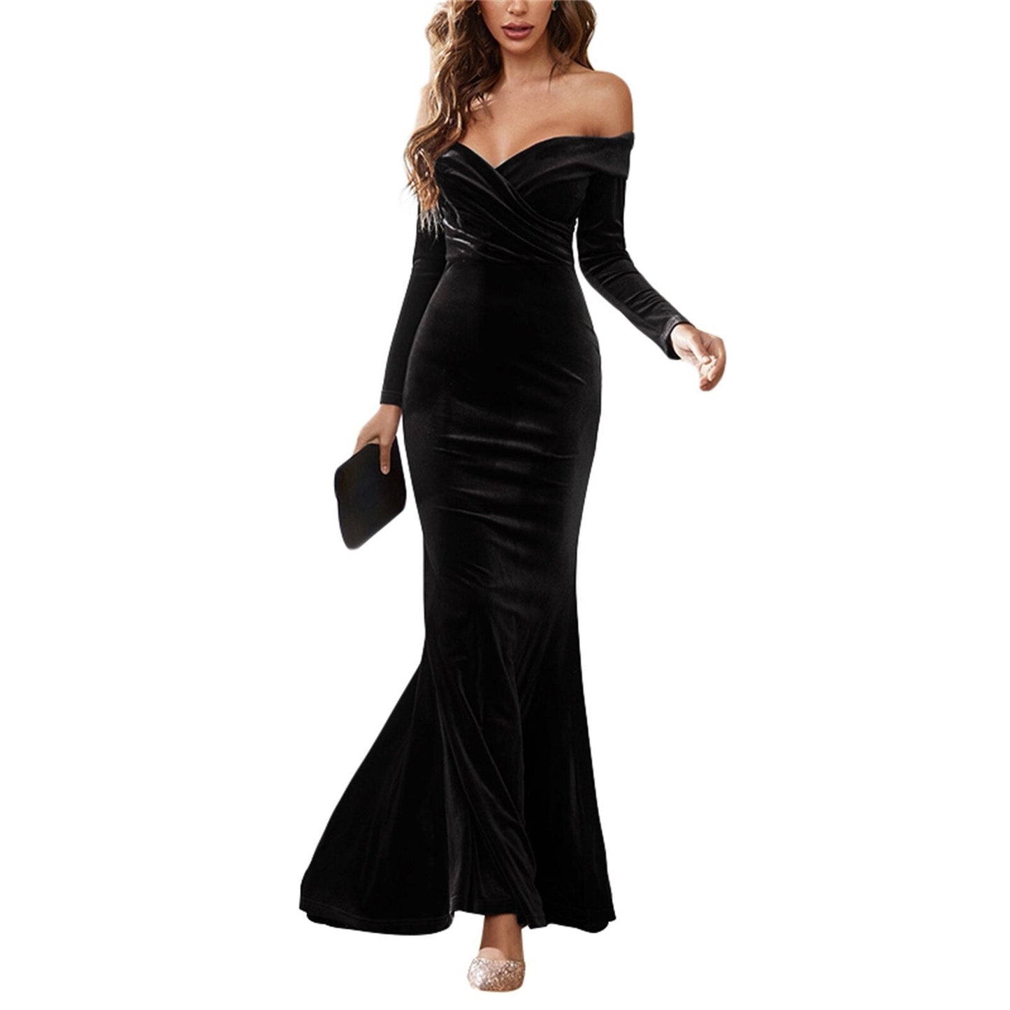 Amy Fashion - Women Deep V Neck Velvet Dress