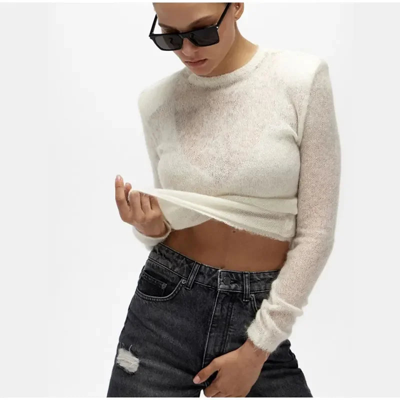 Women Elegant Soft Knitted Pullover Lady Casual Crew Neck Long Sleeve Outwear Sweater