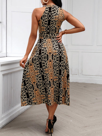 Amy Fashion - Sleeveless Baroque Print Midi Dress