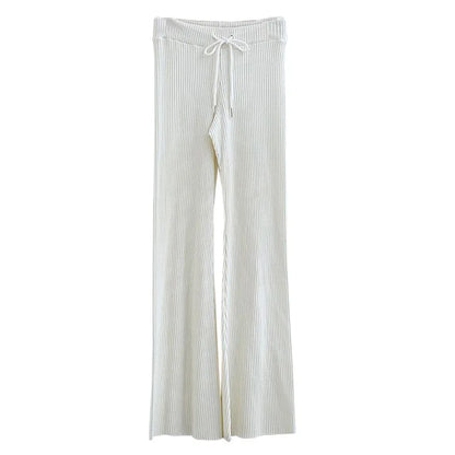 Loose Little Flare Solid White Casual Super Soft Pants