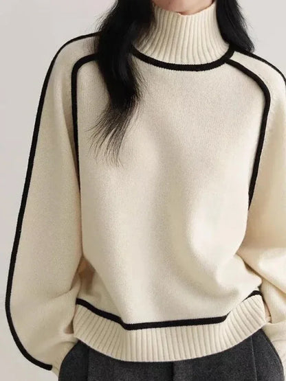 Patchwork Turtleneck Knitted Warm Thicken Long Sleeve Sweater