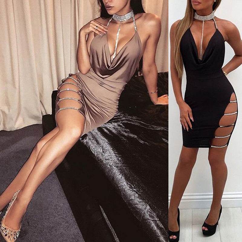 Amy Fashion - Backless Metallic Bandage Club Bodycon Dress