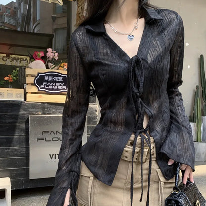 Transparent Lace Harajuku Long Sleeve See Through Goth Blouse