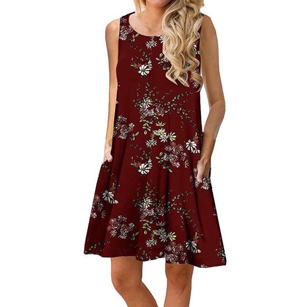 Amy Fashion - Floral Print Medium Casual Cover Up Plain Tank Dress