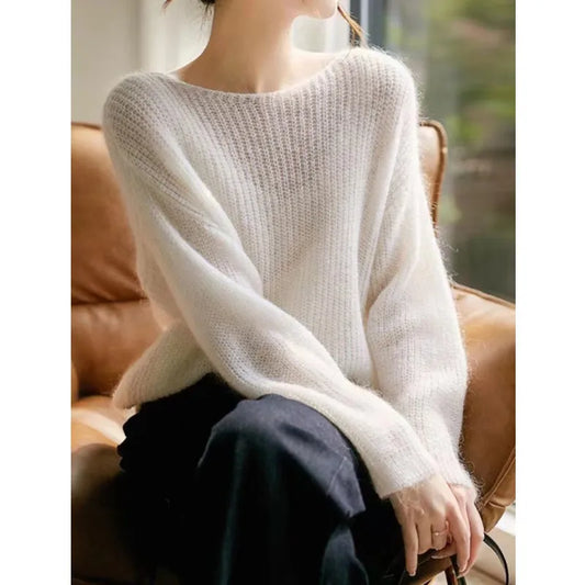 Long Sleeve Knitted Pullover V-Neck Fashion Basic Solid OL Sweater