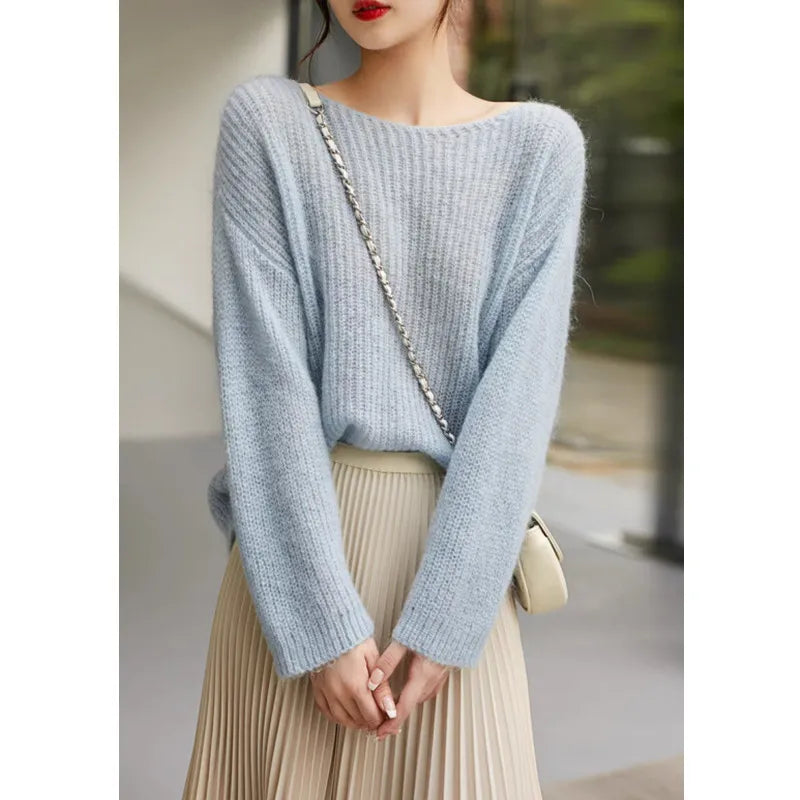 Long Sleeve Knitted Pullover V-Neck Fashion Basic Solid OL Sweater