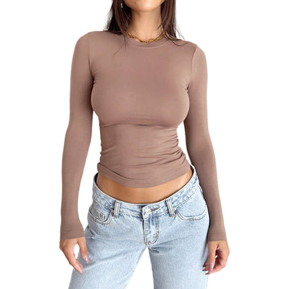 Slim Fit Plain Basic Long Sleeve Simple Casual Daily Crop Top