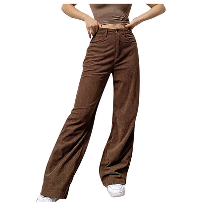 Corduroy Retro High Waist Straight Leg Casual Pants