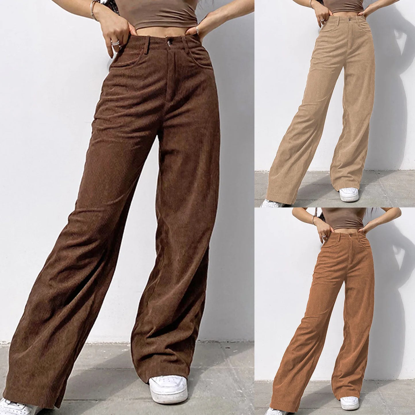 Corduroy Retro High Waist Straight Leg Casual Pants