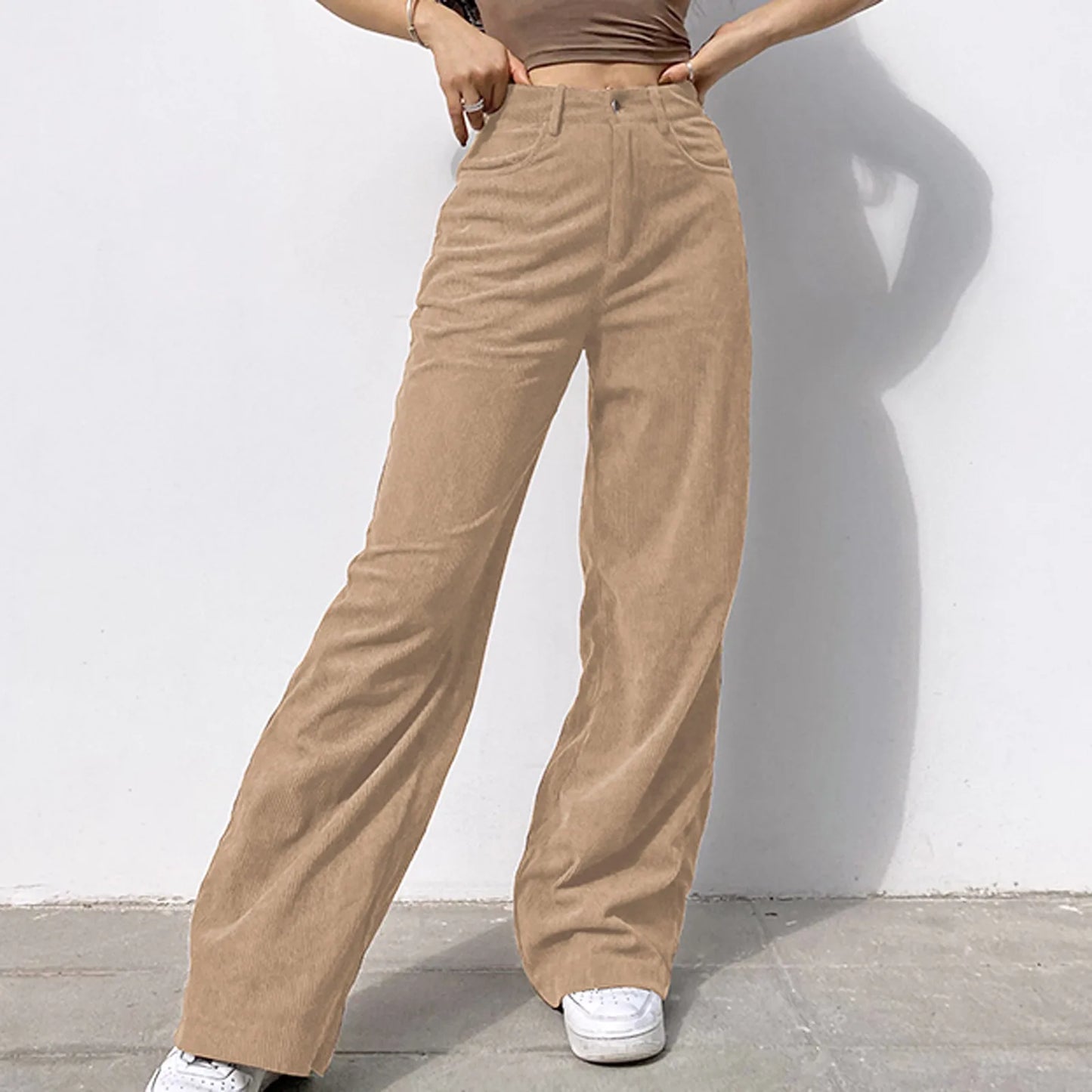 Corduroy Retro High Waist Straight Leg Casual Pants