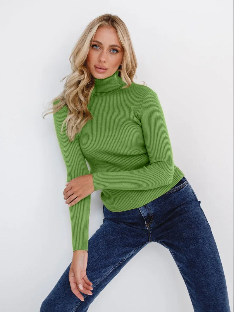 Long Sleeves Mock Turtleneck Basic Stretch Fitting Slim Sweater