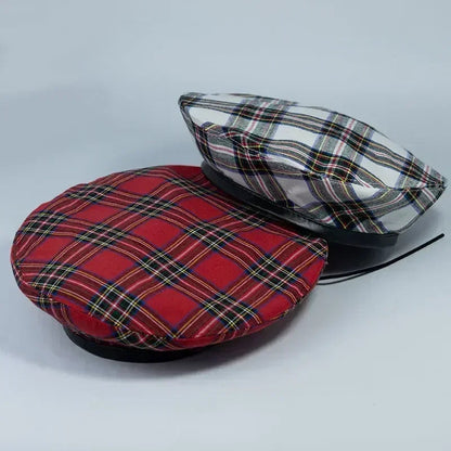 Luxurious Red Plaid Vintage Lady France Beret Hat for Fashionable Outdoor Travel