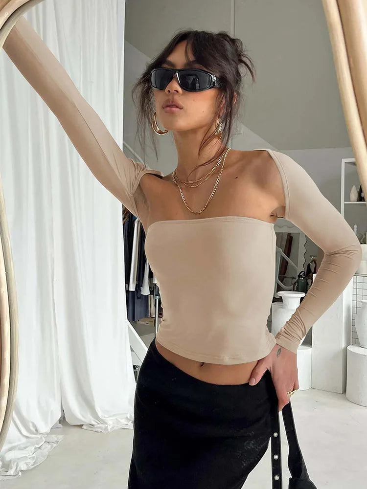 AMY - Sexy Bra Tie Waist Long Sleeve Tight Cover Crop Top