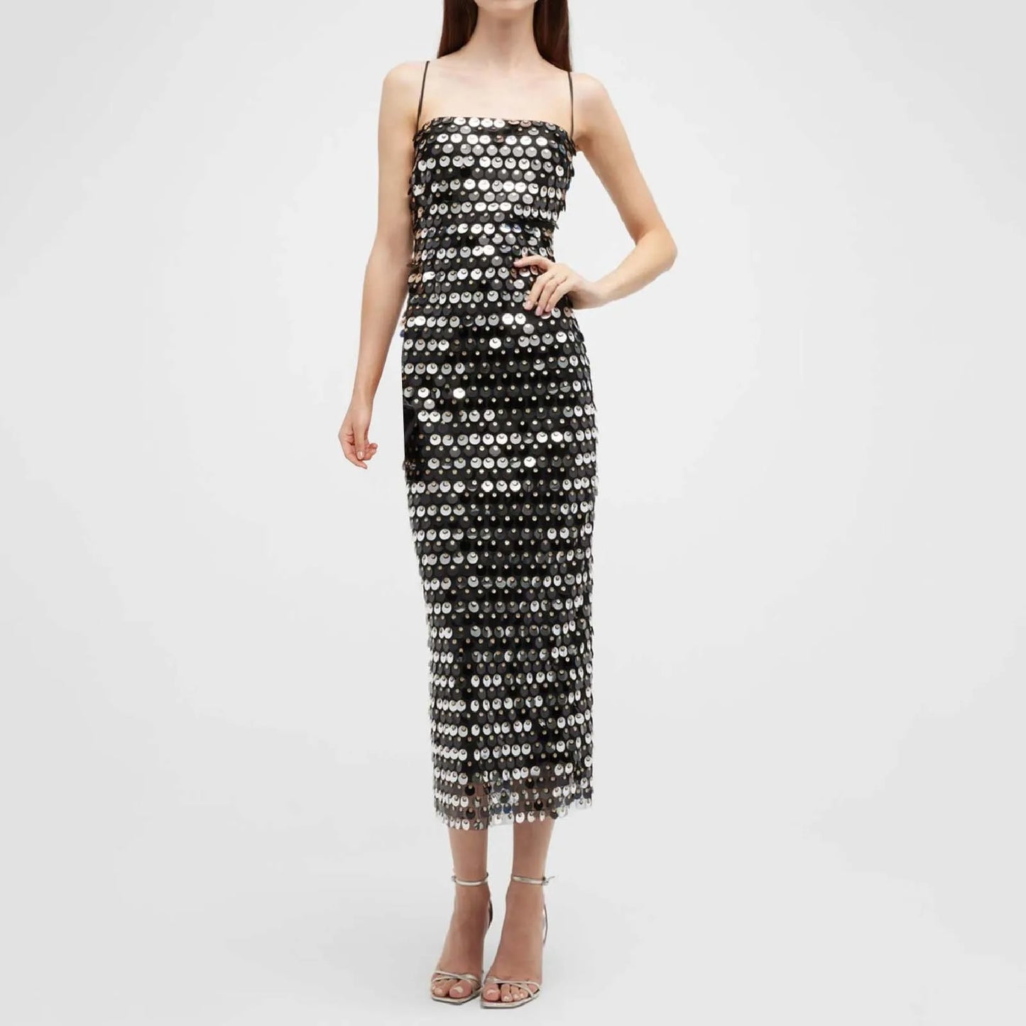 Sexy Suspender Slim Sequin Sleeveless Sling Cocktail Evening Gown Chic Lady Elegant Sequins Backless Party Dress