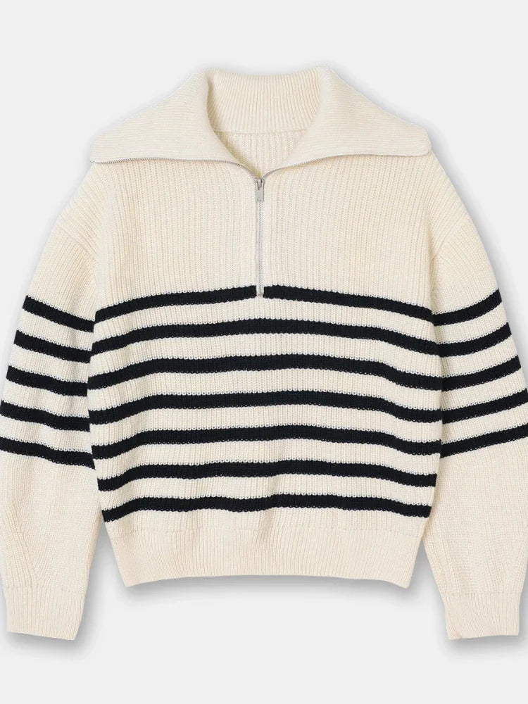 Turtleneck Loose Lapel Striped Casual Fashion Simplicity Sweater