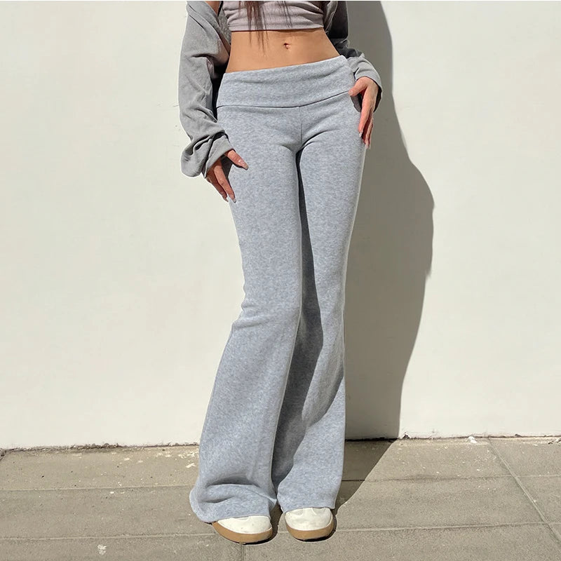 Solid Bell Bottoms Thin Velvet Casual Low Waist Pants