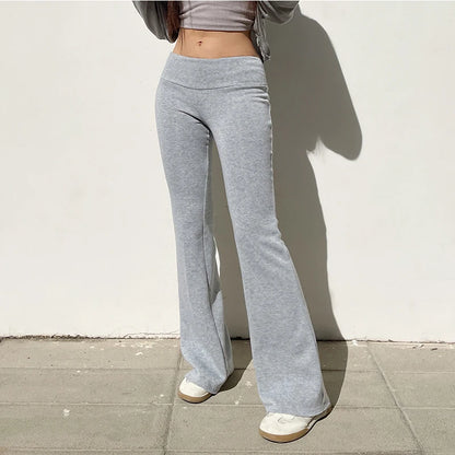 Solid Bell Bottoms Thin Velvet Casual Low Waist Pants