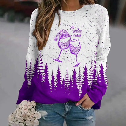 Print Crew Neck Soft Long Sleeve Casual Loose Y2K Winter Christmas Hoodie