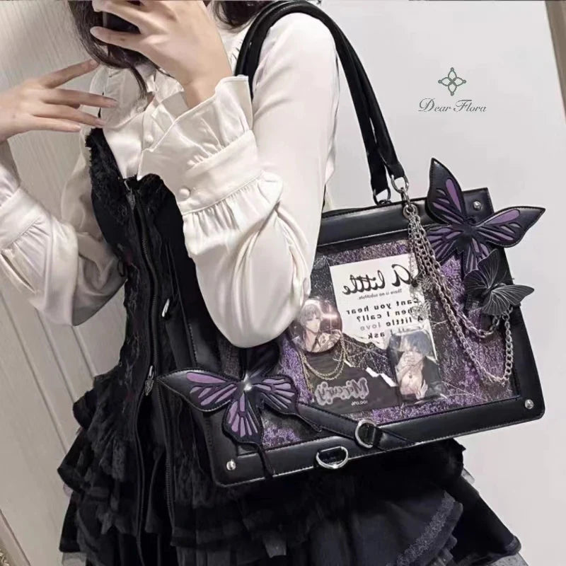 Butterfly Transparent Bag Web Spider Gothic Y2K Chain Labyrinth Letter