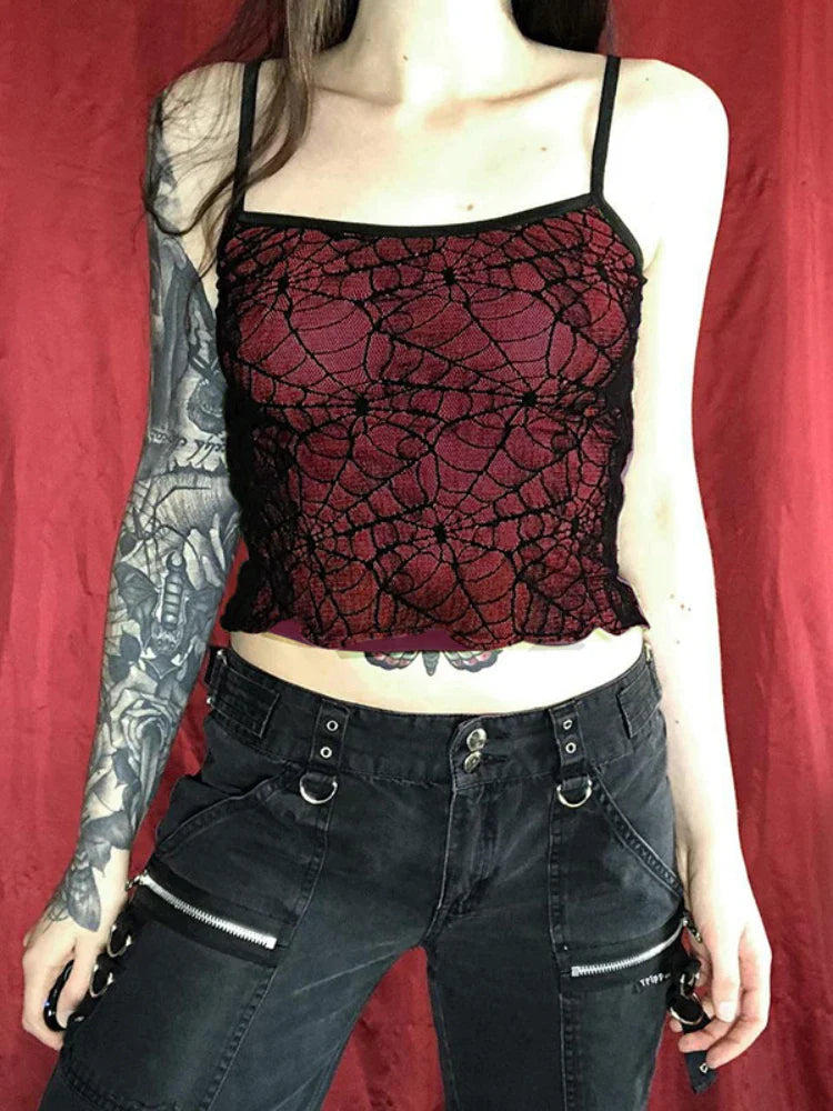 Sleeveless Lace Ruffle Mesh Gothic Crop Sexy Backless High Street Top