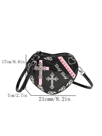 Trendy PU Pattern Gothic Cross Mini Bag Colorful Y2K Punk Coffin Shape