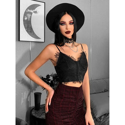 Grunge Sexy Fairy V-neck Crop Top Gothic Lace Dark Punk