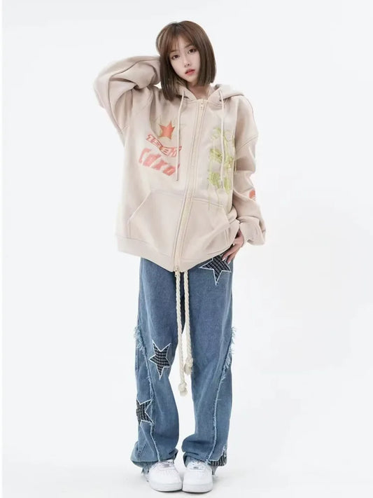 Amy Fashion - High Street Trendy Slimming Micro Flared Yellow Mud Color Street Zippered Straight Leg Jean