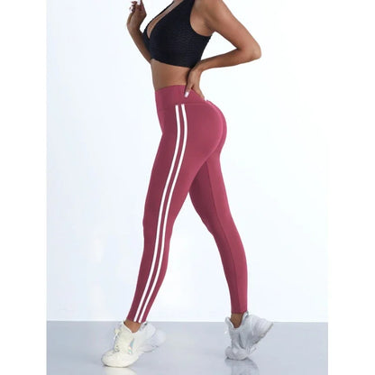 Striped Slim Sports Pants High Waist Hip Lifting Casual Tights Workout Running Stretchy Leggings