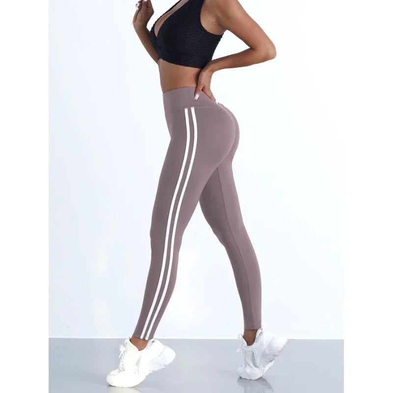 Striped Slim Sports Pants High Waist Hip Lifting Casual Tights Workout Running Stretchy Leggings