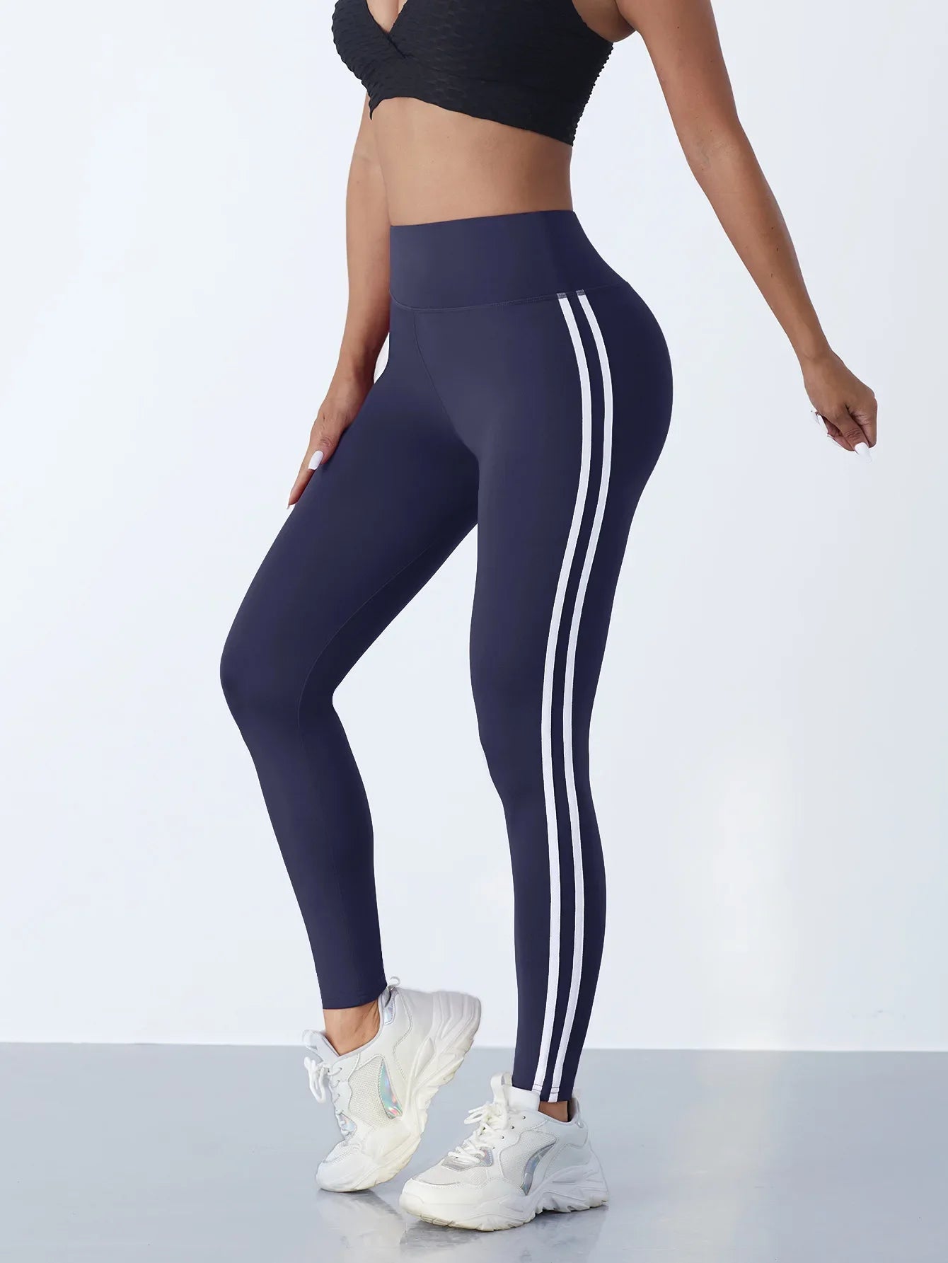 Striped Slim Sports Pants High Waist Hip Lifting Casual Tights Workout Running Stretchy Leggings