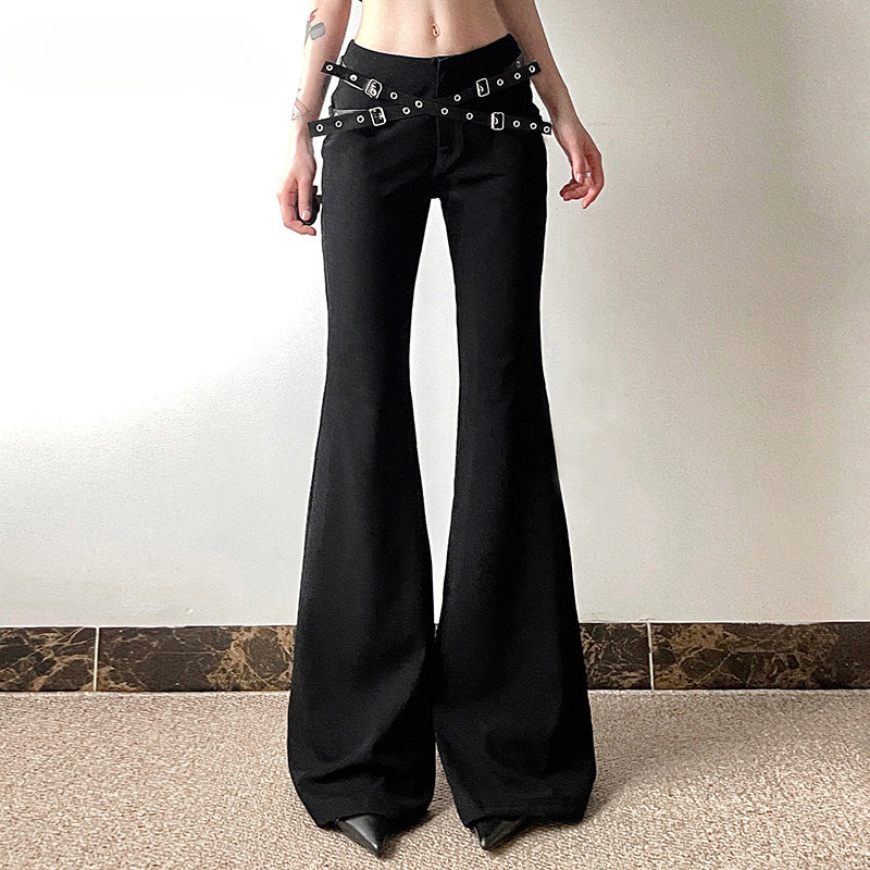 Dark Pants Harajuku Flare Decor Pants Goth Punk High Waist